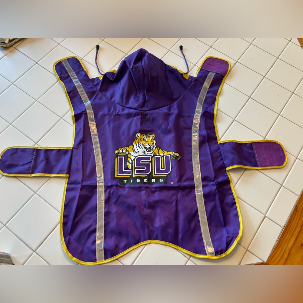 LSU Tigers dog raincoat vest reflective hoodie sport travel outdoor gifts party